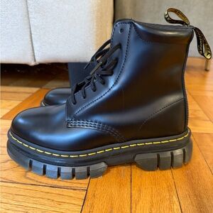 Dr. Martens Black Leather Boots with Yellow Stitching
